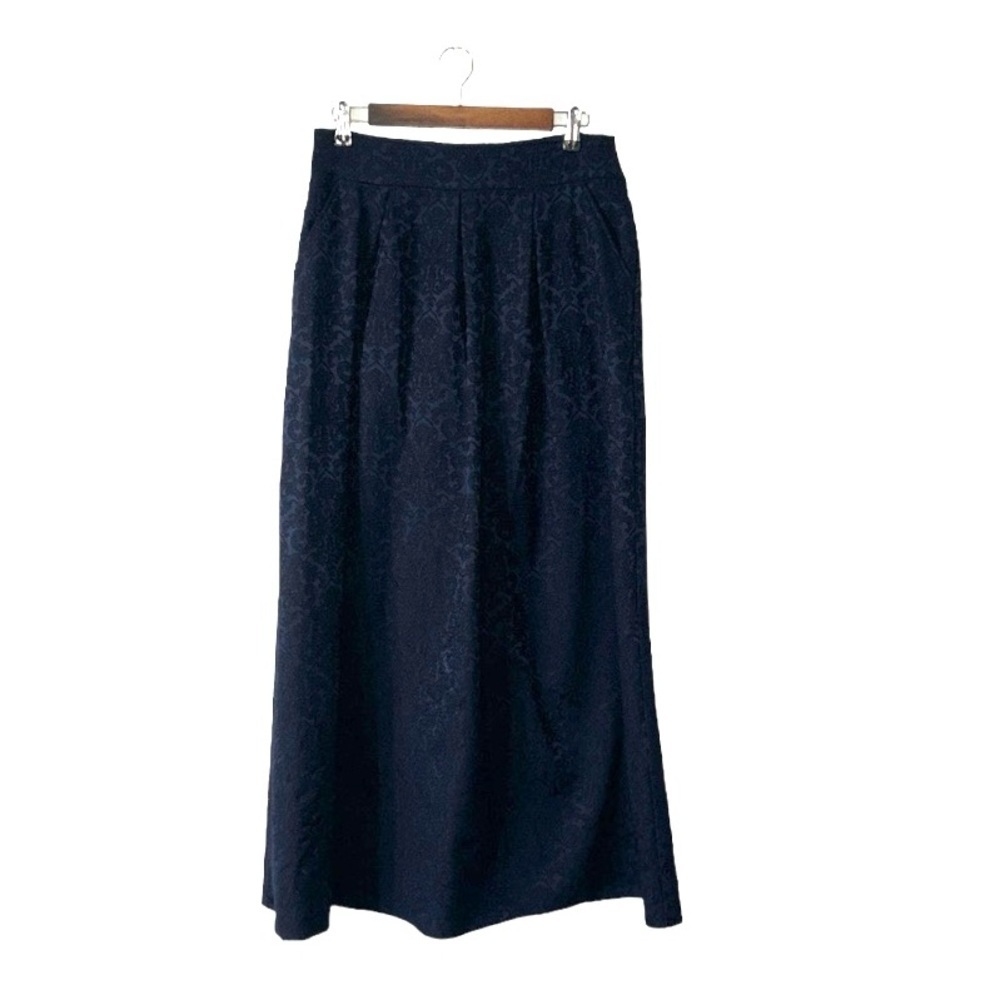 ALVINA Navy Blue Floral Brocade Maxi Skirt Formal Vintage Size 42